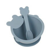 Silicone Self-Feeding Bowl and Spoon Set Blue