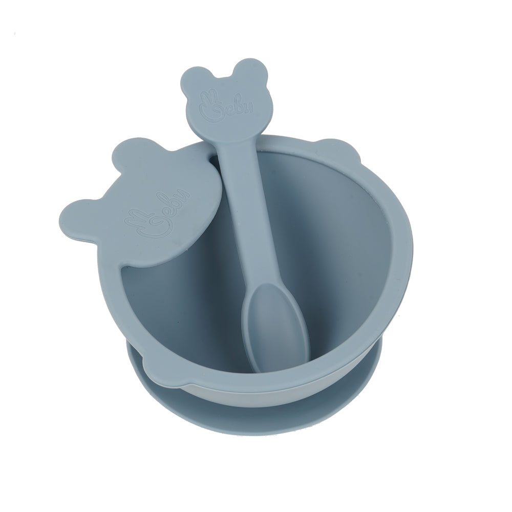 Silicone Self-Feeding Bowl and Spoon Set Blue