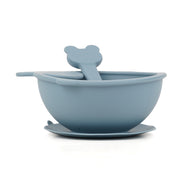 Silicone Self-Feeding Bowl and Spoon Set Blue