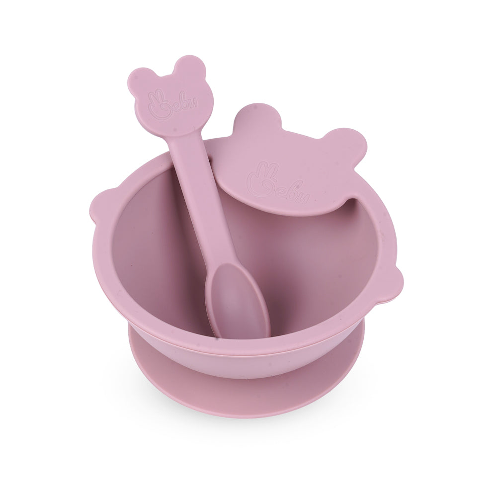 Silicone Self-Feeding Bowl and Spoon Set Lavender