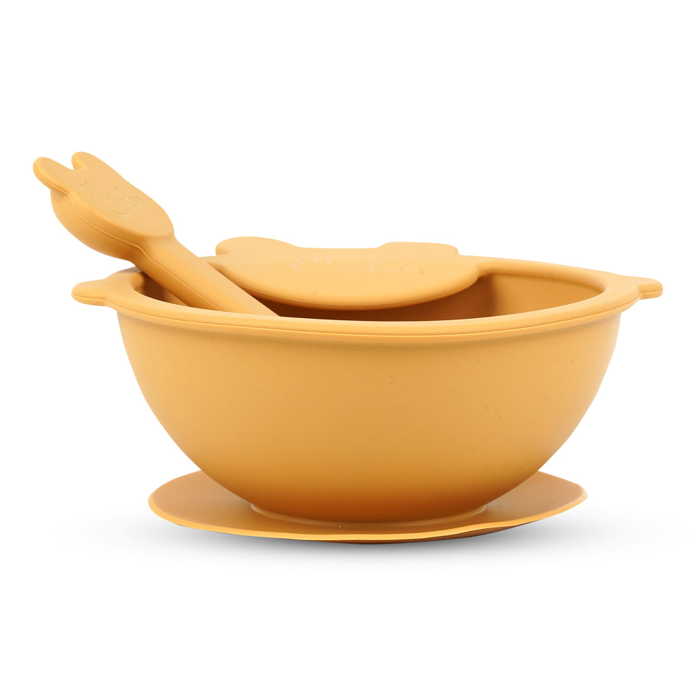 Silicone Self-Feeding Bowl and Spoon Set yellow color