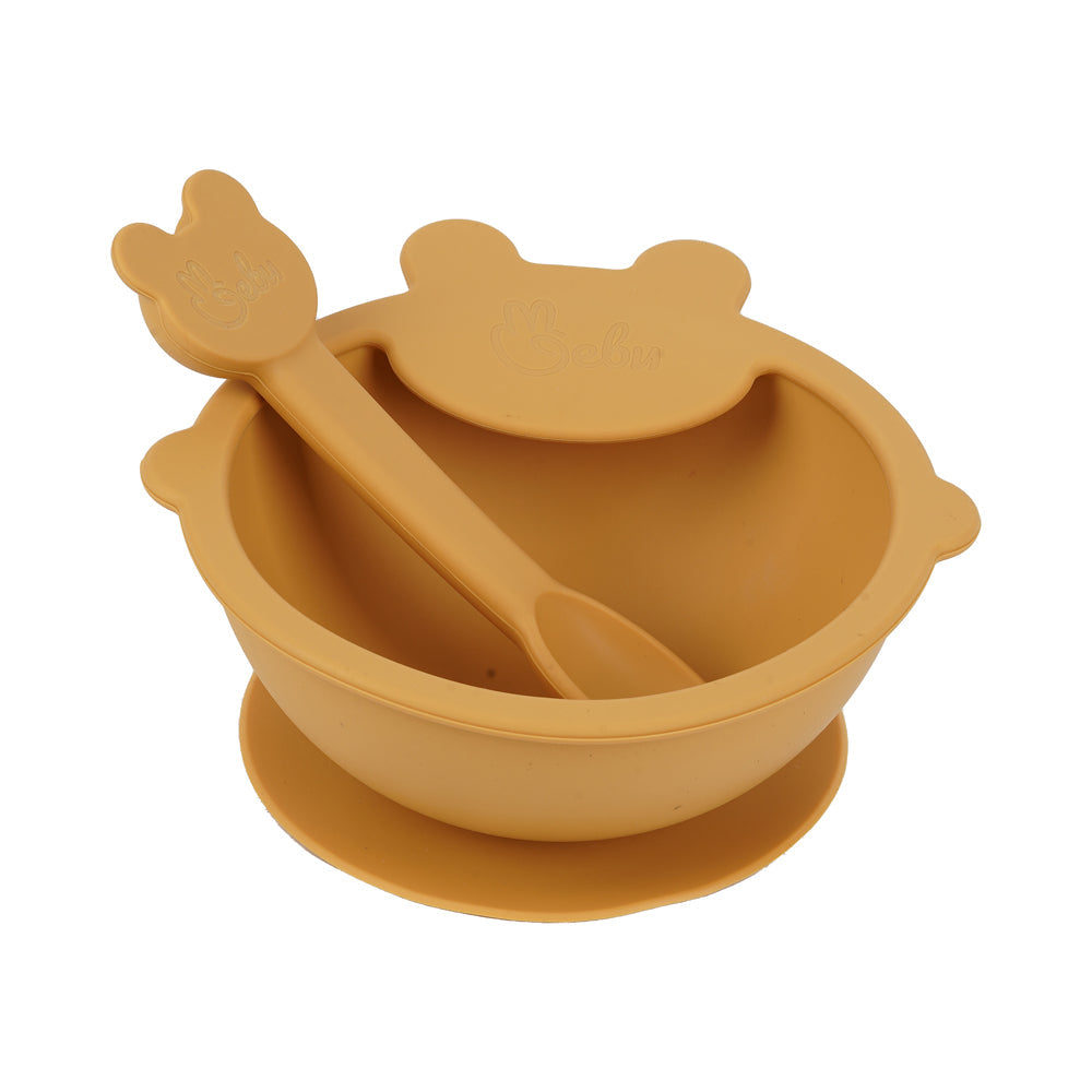 Silicone Self-Feeding Bowl and Spoon Set cream