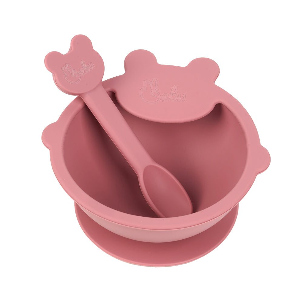 Silicone Self-Feeding Bowl and Spoon Set Pink