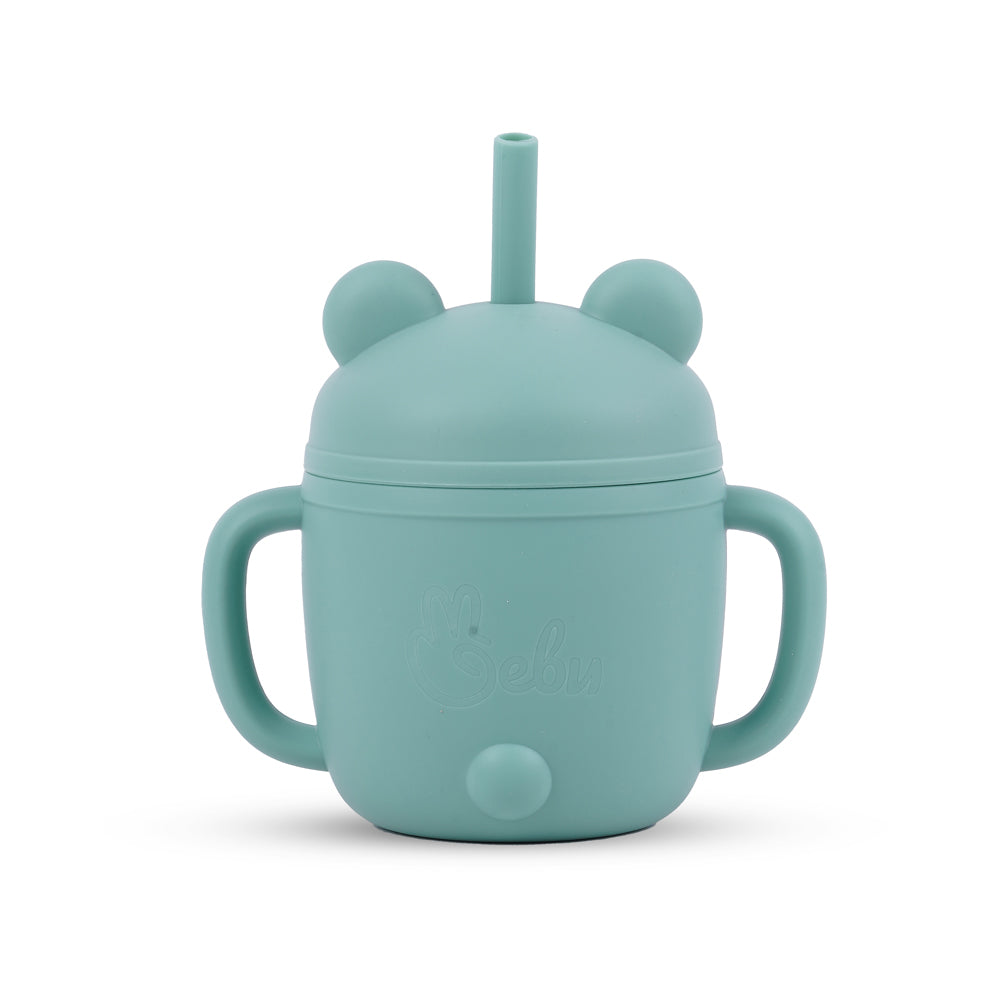 Bear Cub Silicone Training Cup for Infants - Teal side view