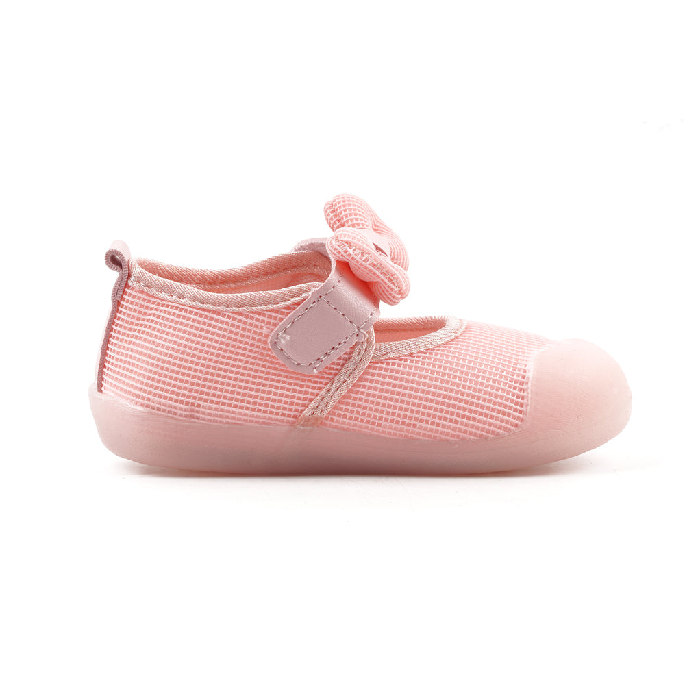 Girl Bow Dress Infant Soft Sole Shoes Pink color side view